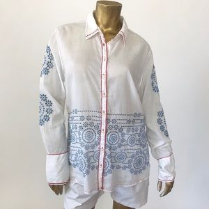 3 J WORKSHOP EYELET PHOEBE RUCHED COLLARED SHIRT L